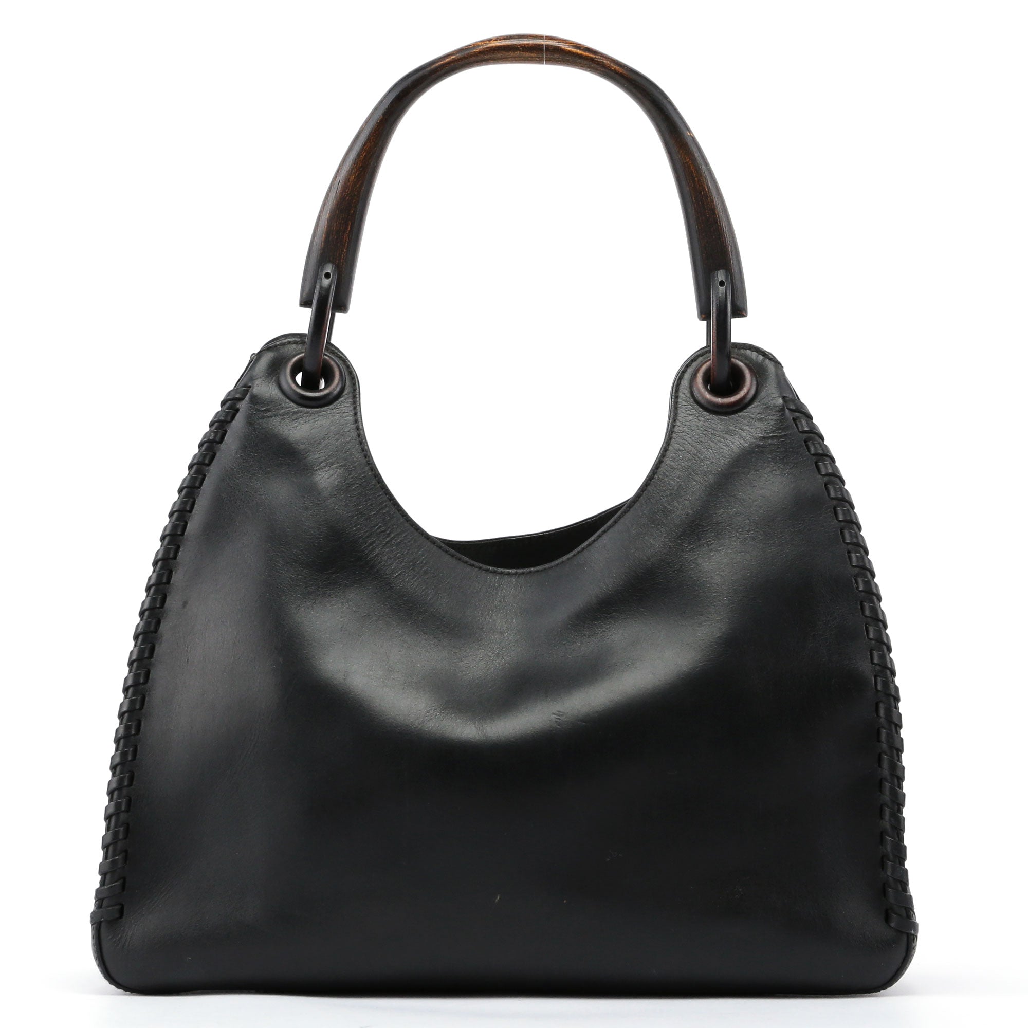 2003 brown Leather Wood Handle Bag