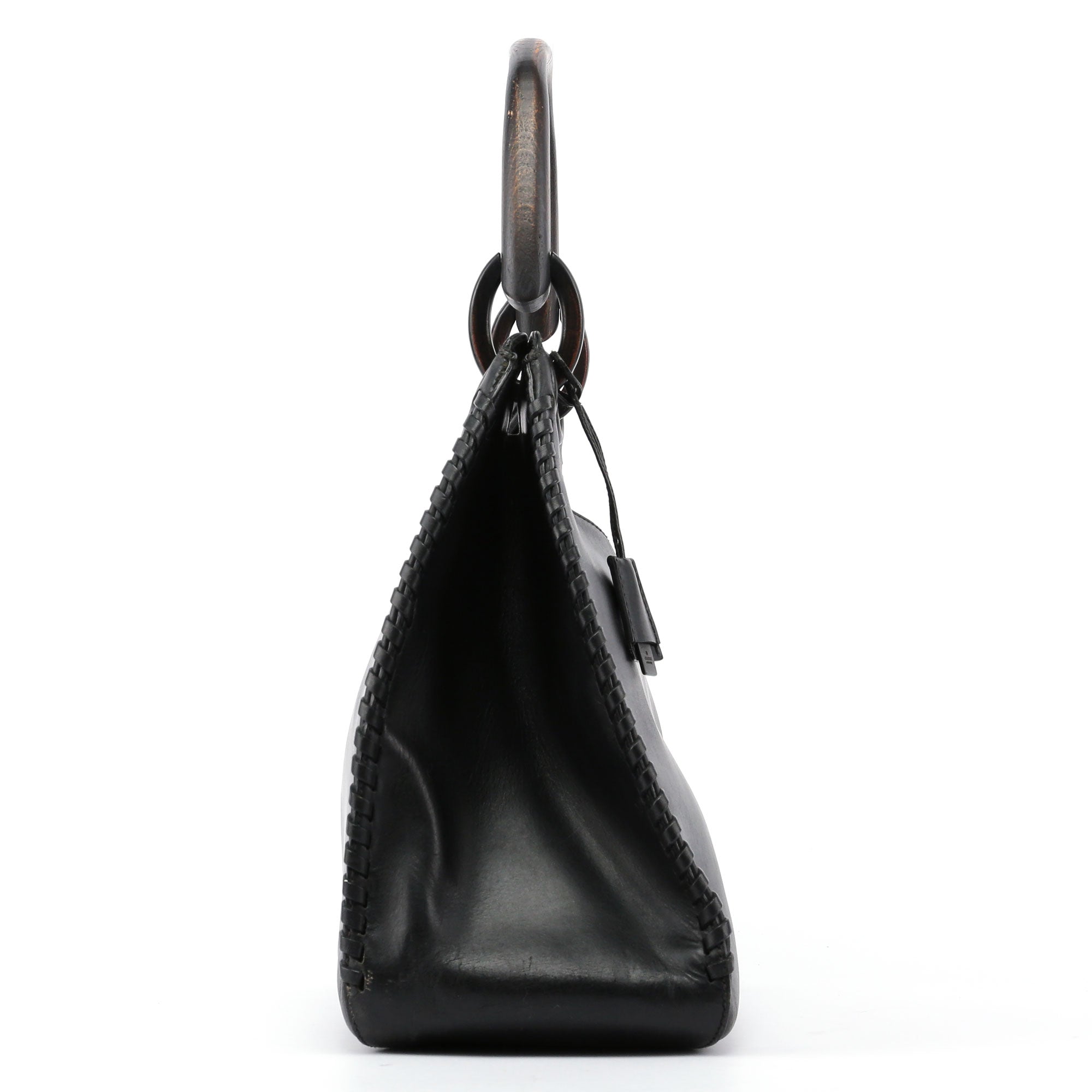 2003 brown Leather Wood Handle Bag