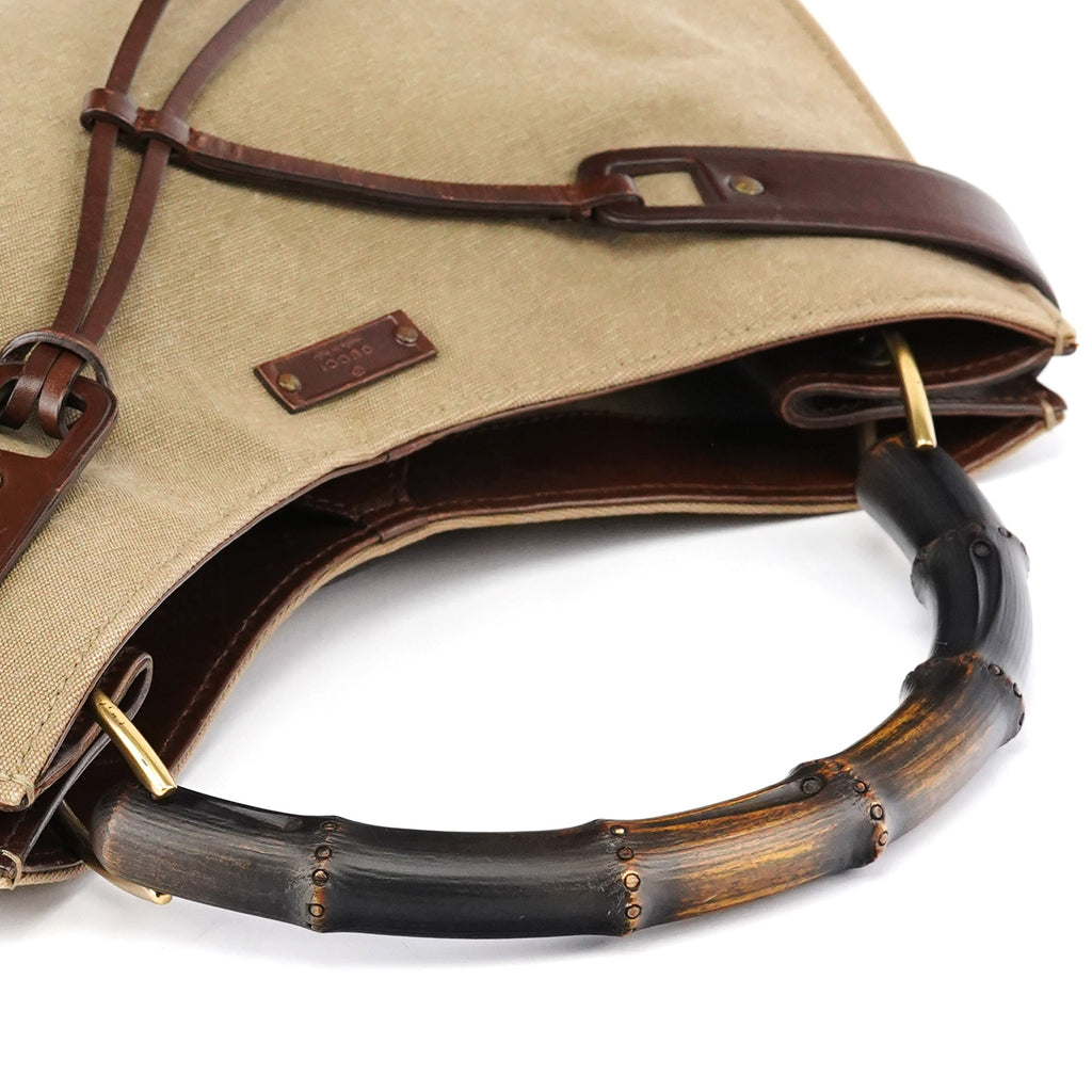 2003 Khaki Canvas Bamboo Shoulder Bag