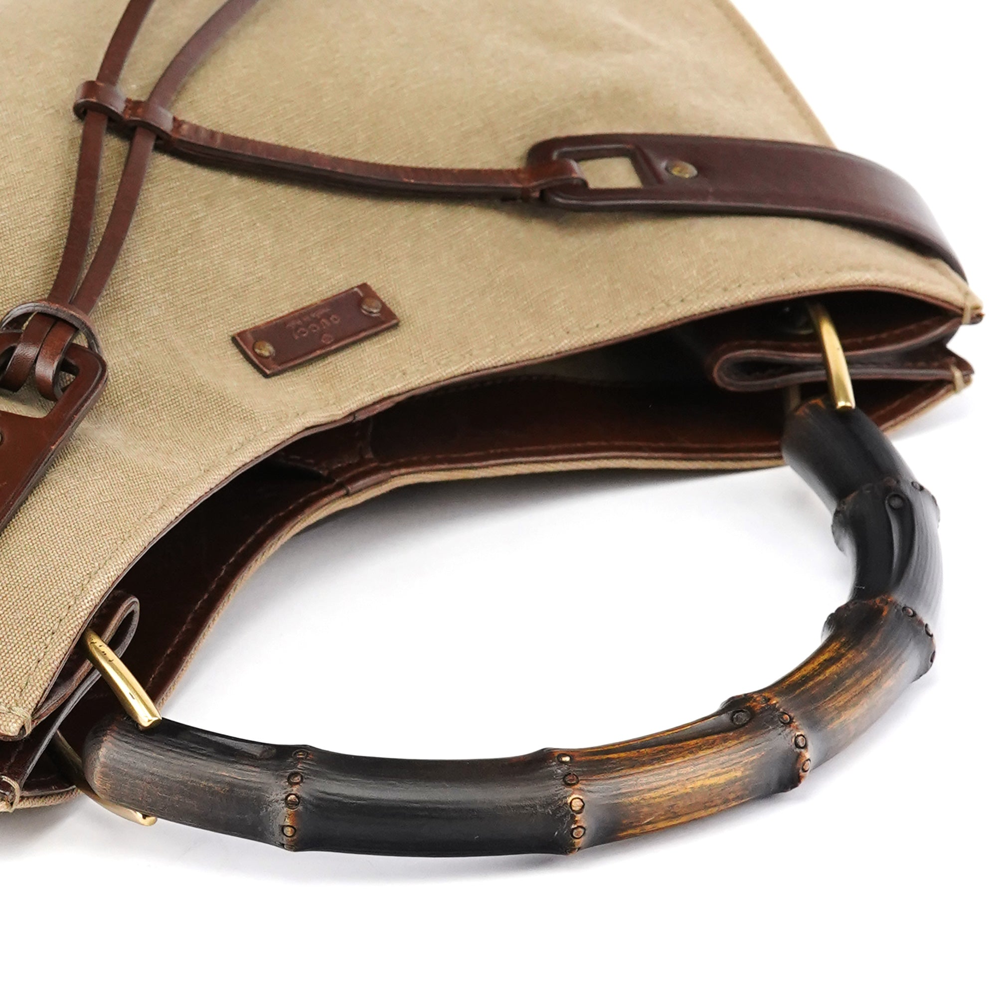 2003 Khaki Canvas Bamboo Shoulder Bag