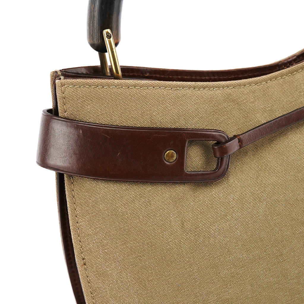 2003 Khaki Canvas Bamboo Shoulder Bag