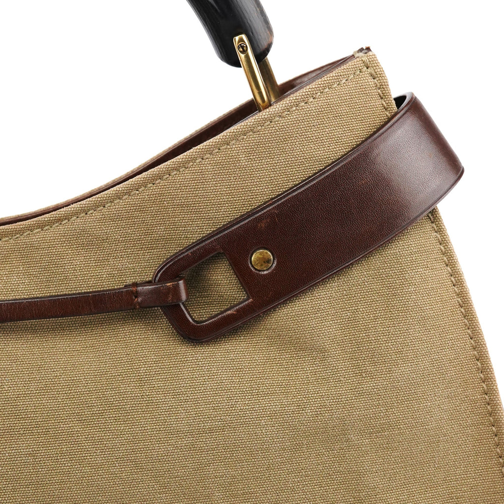 2003 Khaki Canvas Bamboo Shoulder Bag
