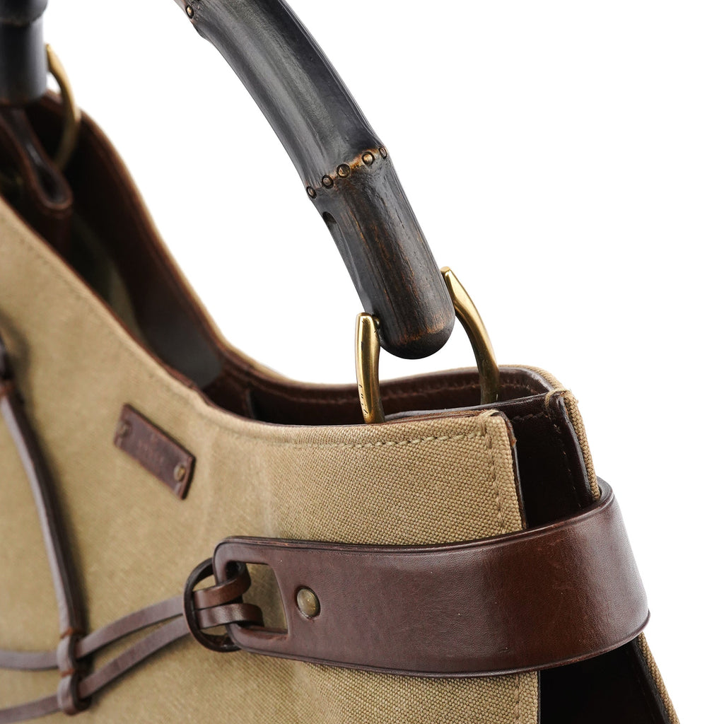 2003 Khaki Canvas Bamboo Shoulder Bag