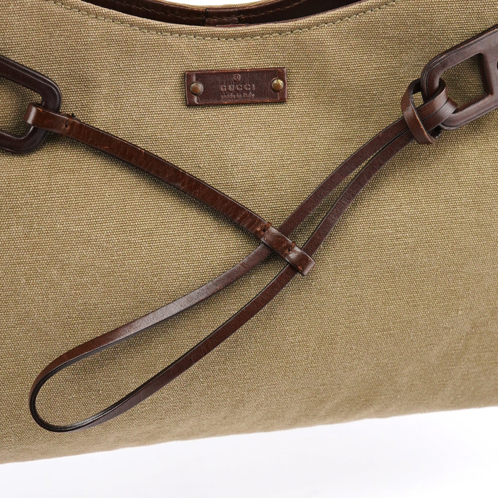 2003 Khaki Canvas Bamboo Shoulder Bag