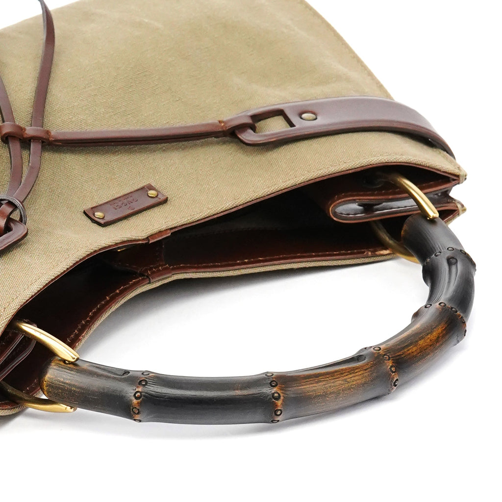 2003 Khaki Canvas Bamboo Shoulder Bag