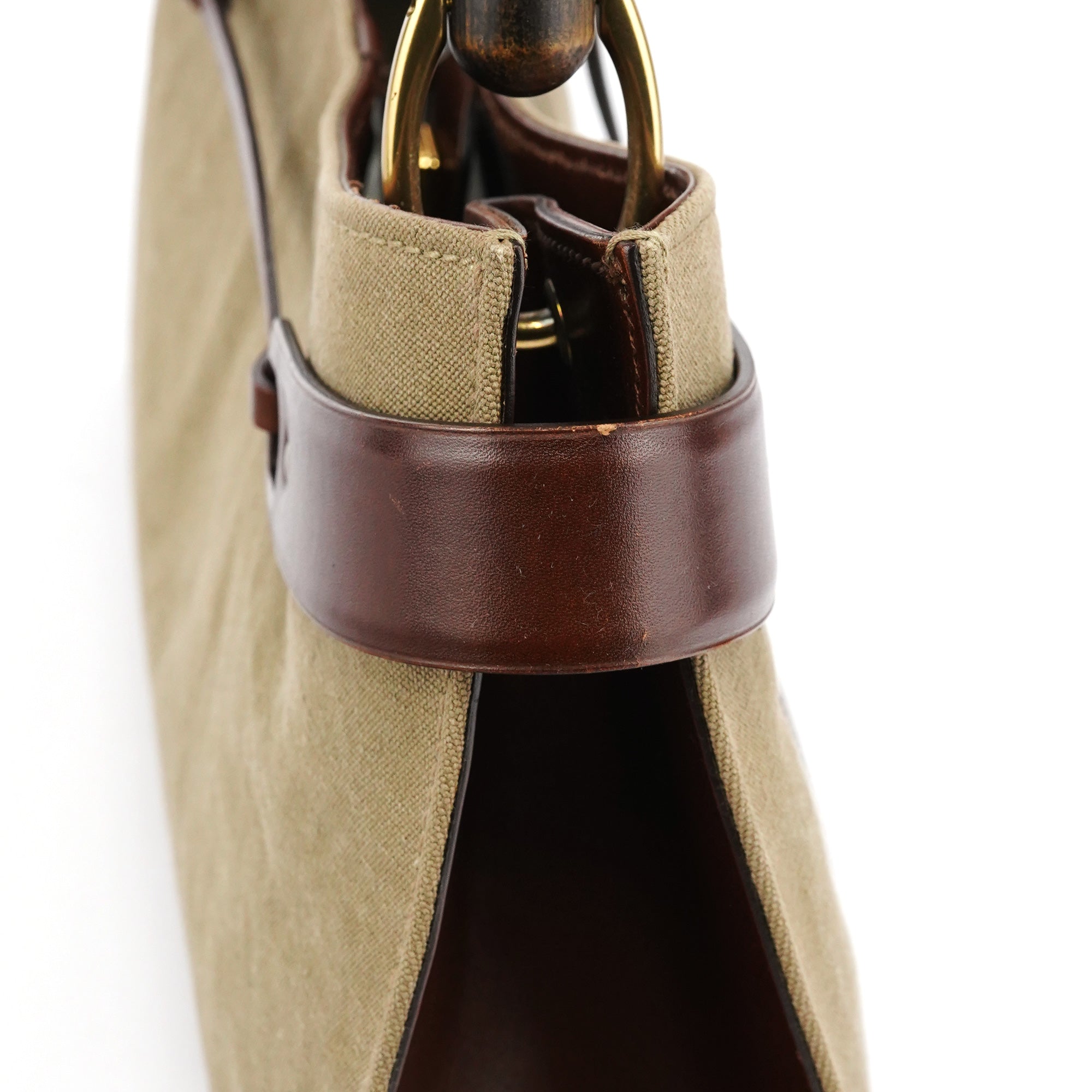 2003 Khaki Canvas Bamboo Shoulder Bag