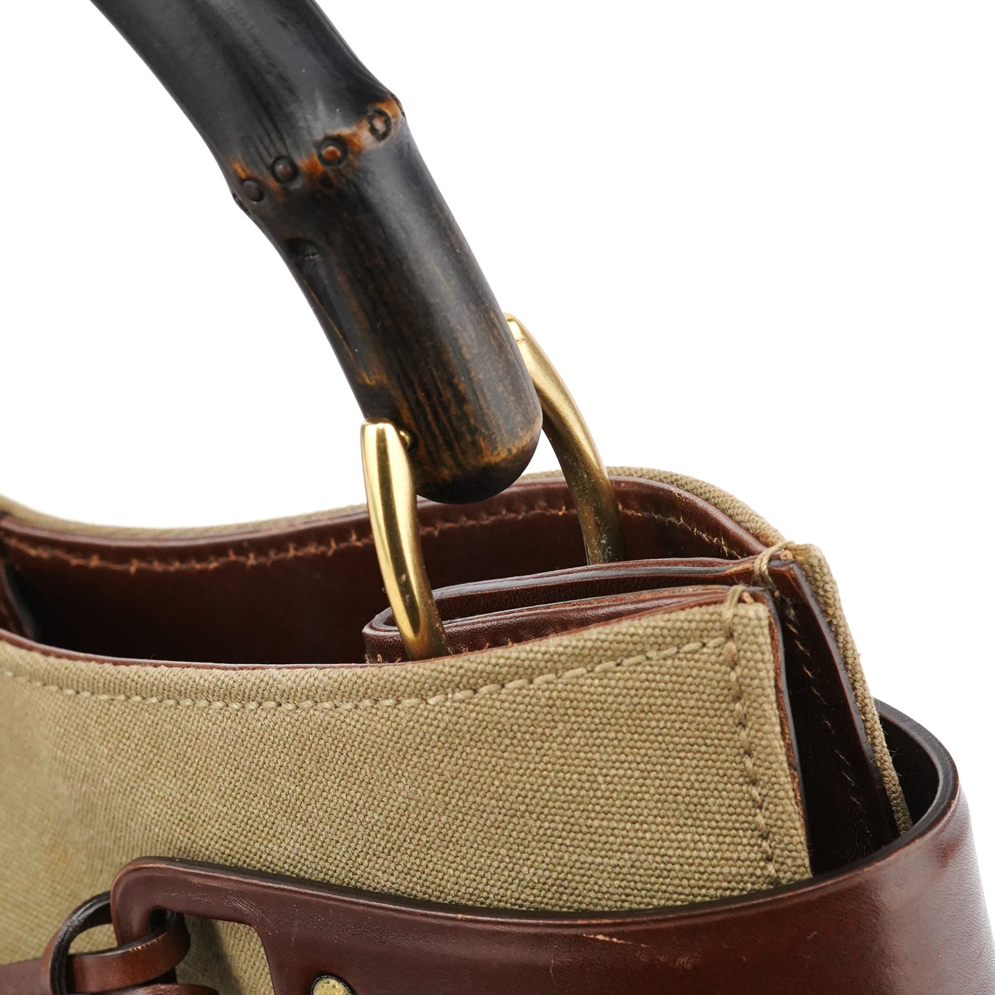 2003 Khaki Canvas Bamboo Shoulder Bag