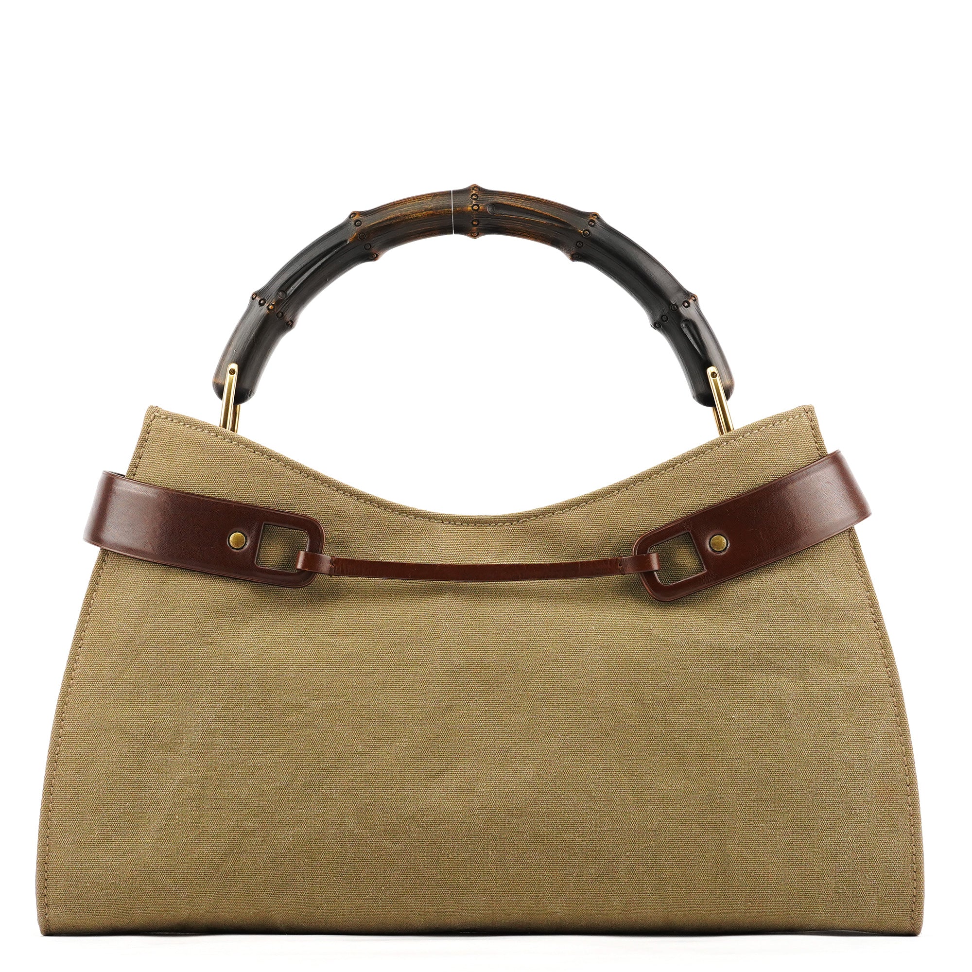 2003 Khaki Canvas Bamboo Shoulder Bag