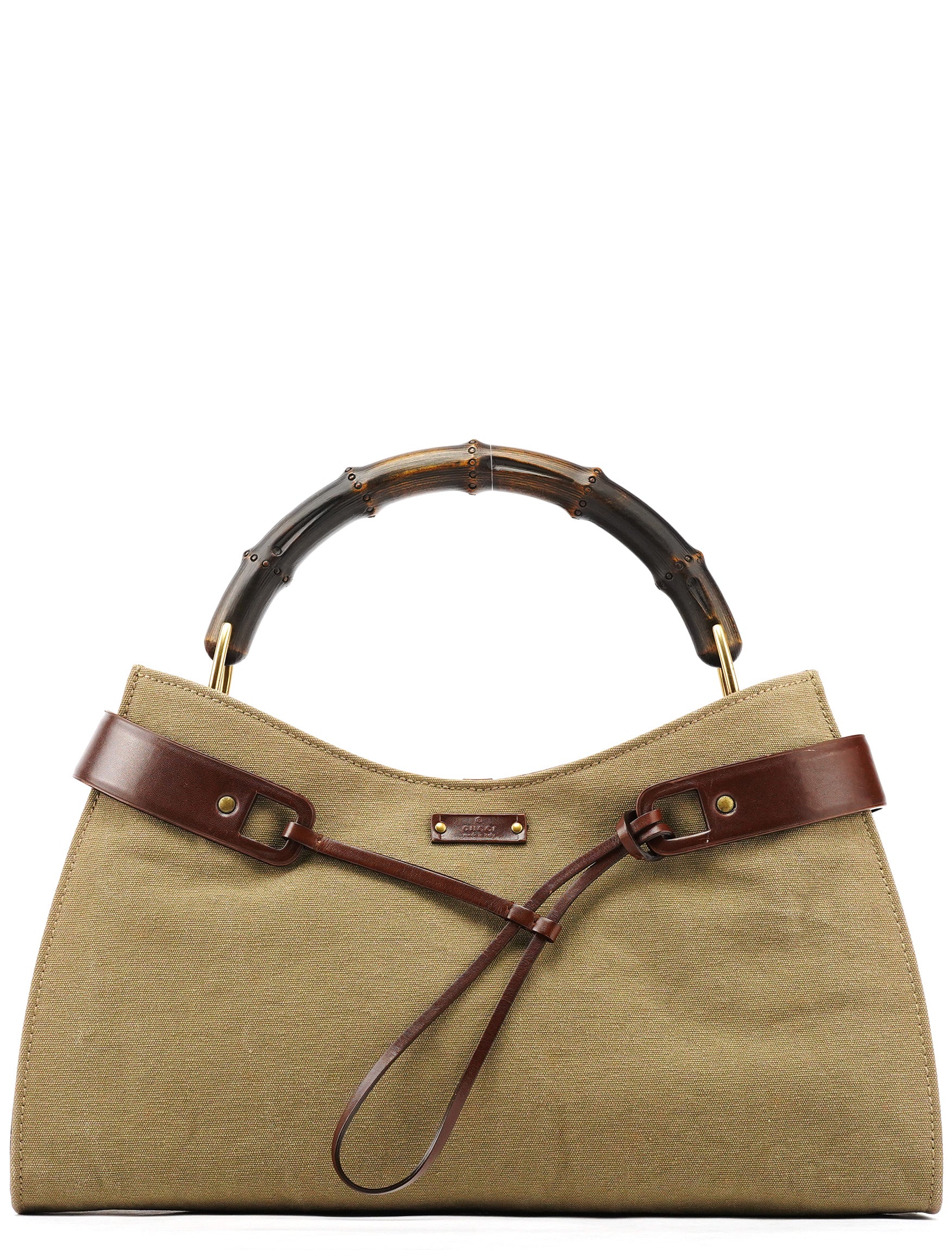 2003 Khaki Canvas Bamboo Shoulder Bag