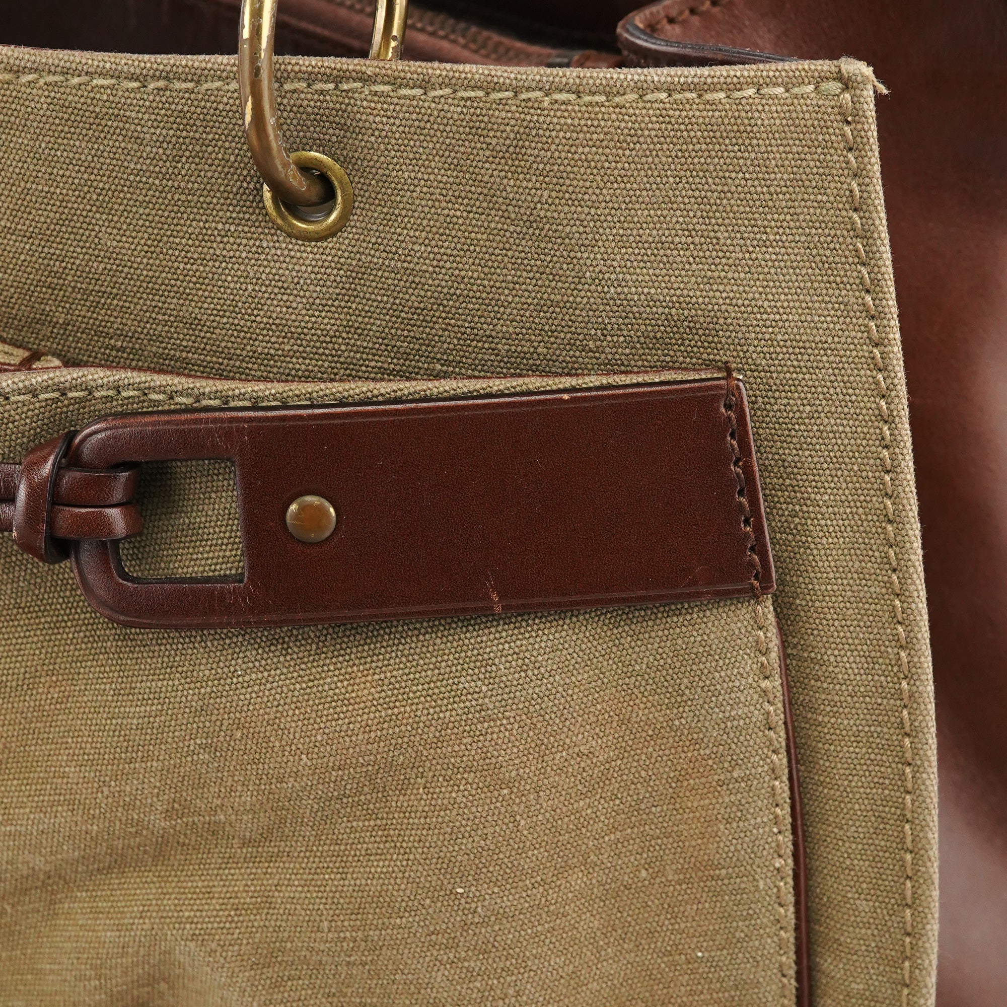 2003 Khaki Canvas Bamboo Tote Bag
