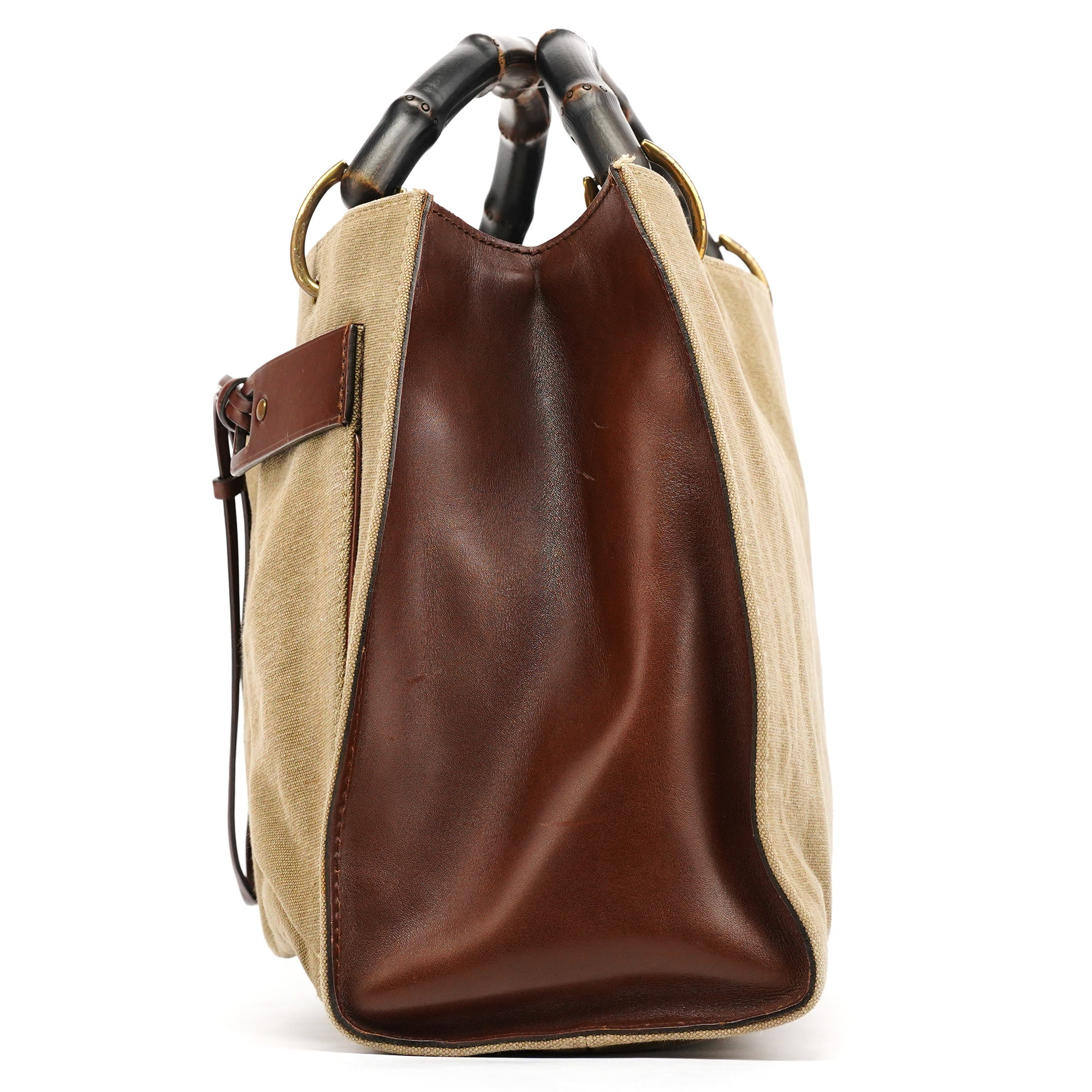 2003 Khaki Canvas Bamboo Tote Bag