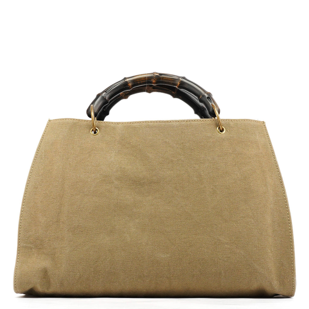 2003 Khaki Canvas Bamboo Tote Bag