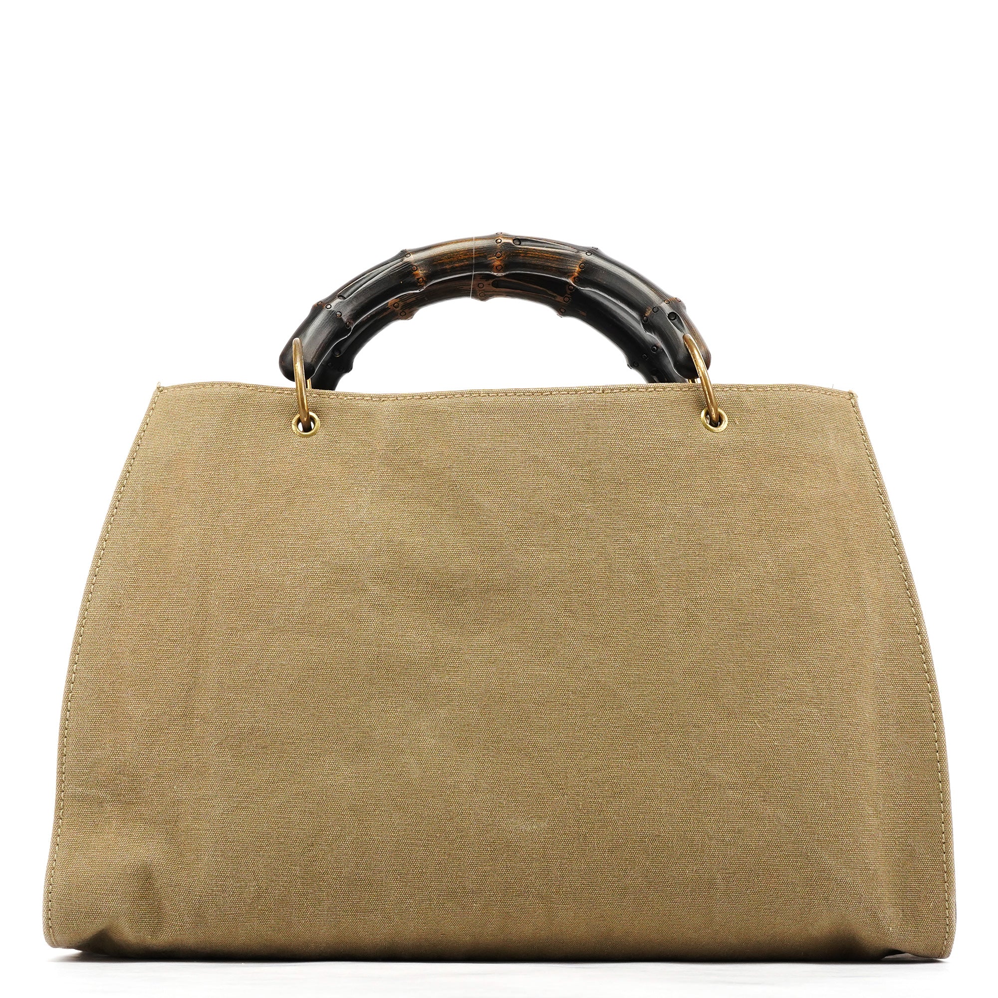 2003 Khaki Canvas Bamboo Tote Bag