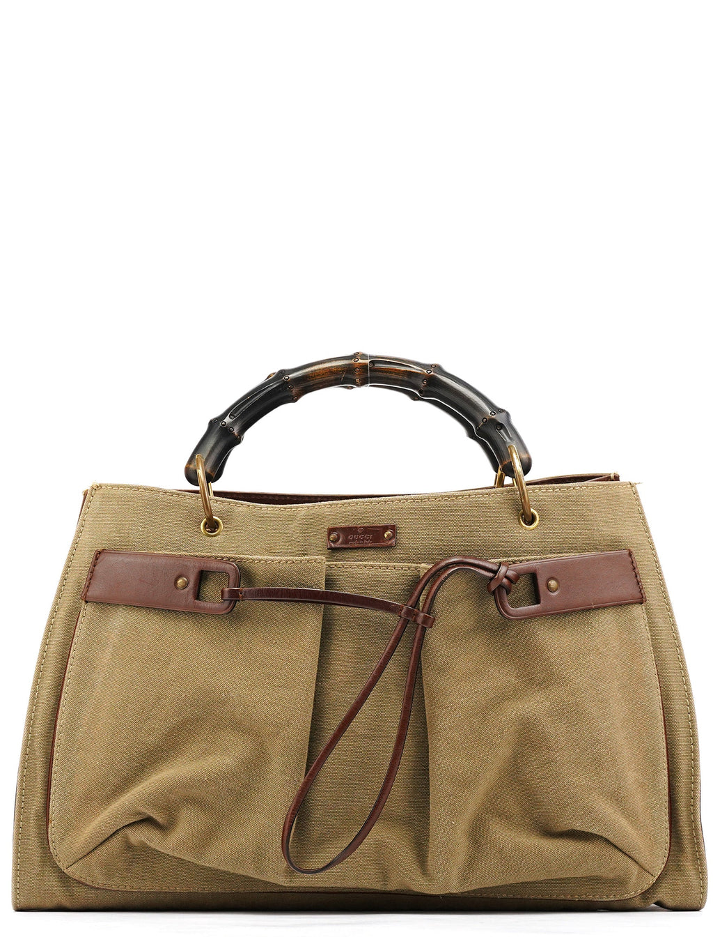 2003 Khaki Canvas Bamboo Tote Bag