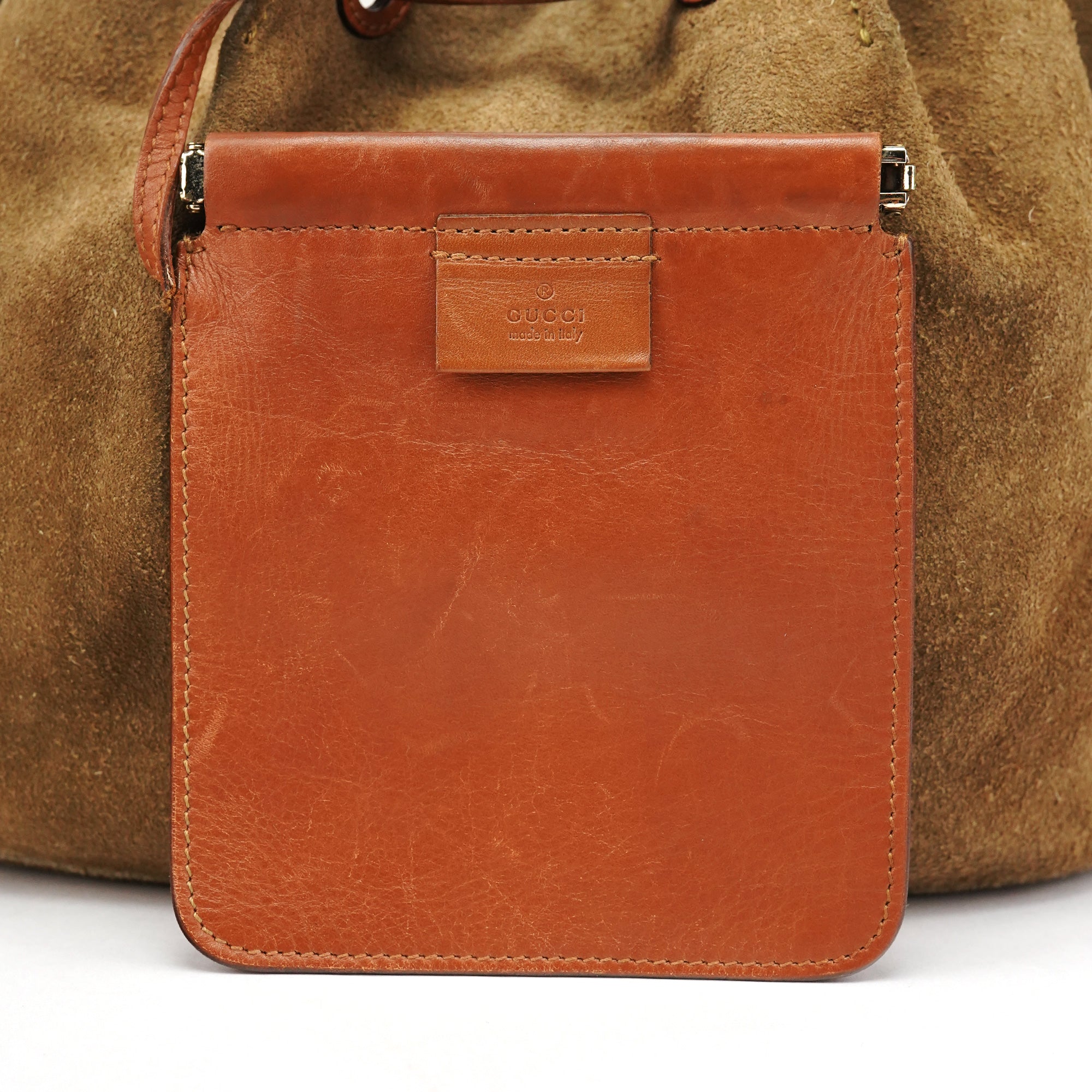 2003 Khaki Suede Drawstring Shoulder Bag