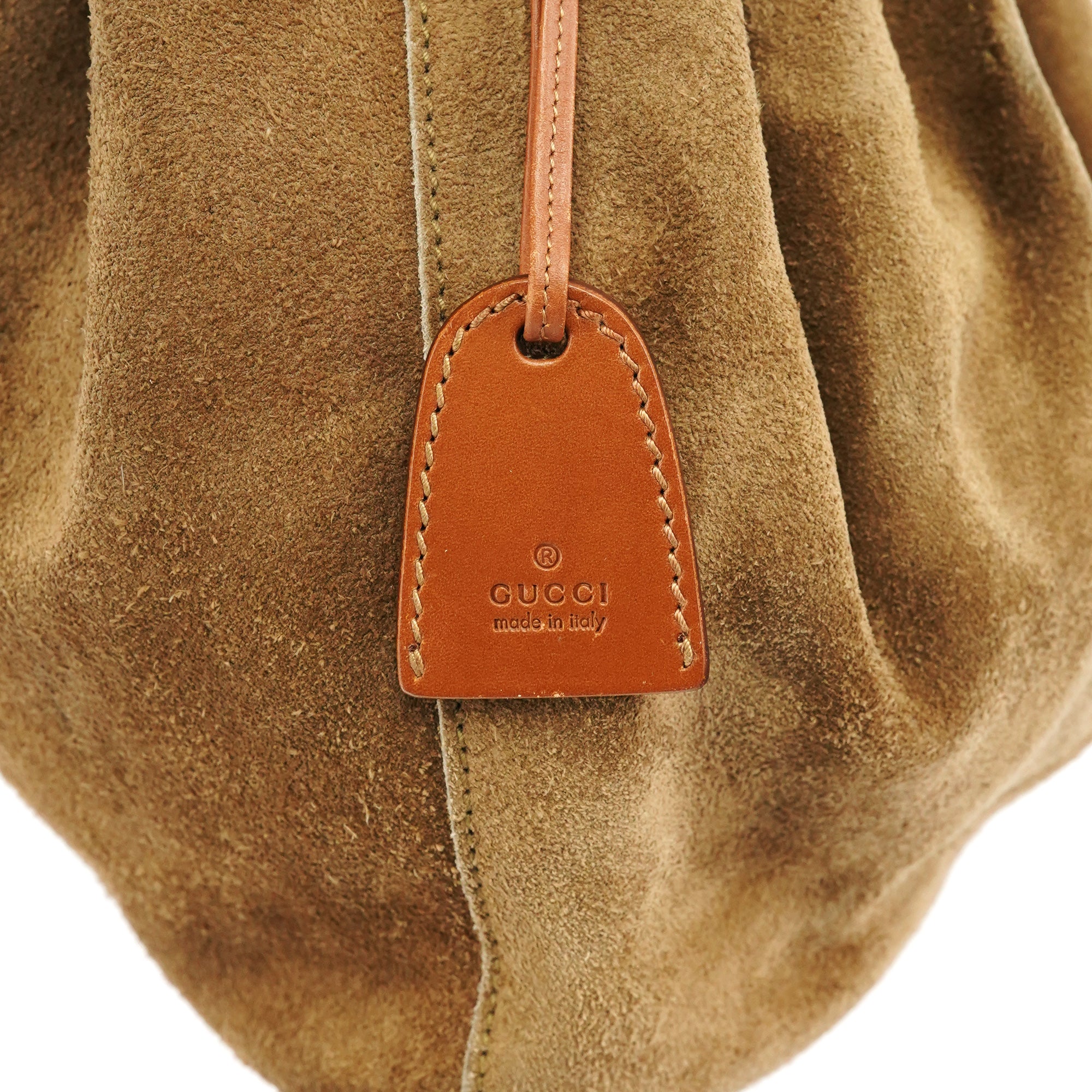 2003 Khaki Suede Drawstring Shoulder Bag