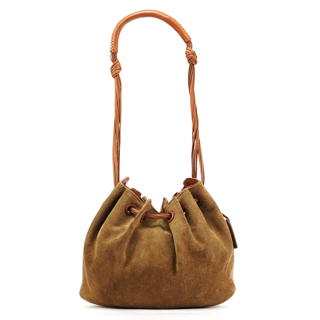 2003 Khaki Suede Drawstring Shoulder Bag