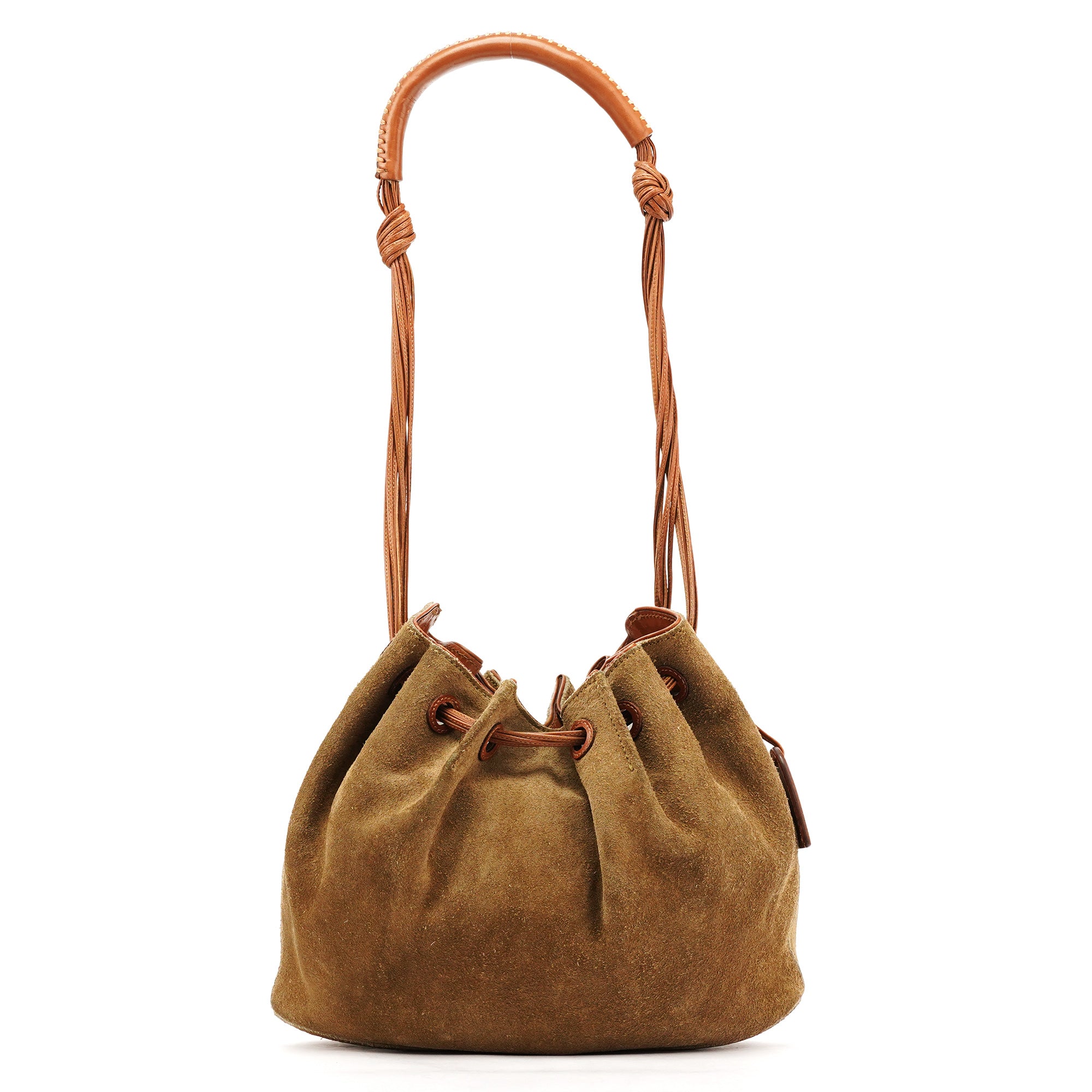 2003 Khaki Suede Drawstring Shoulder Bag
