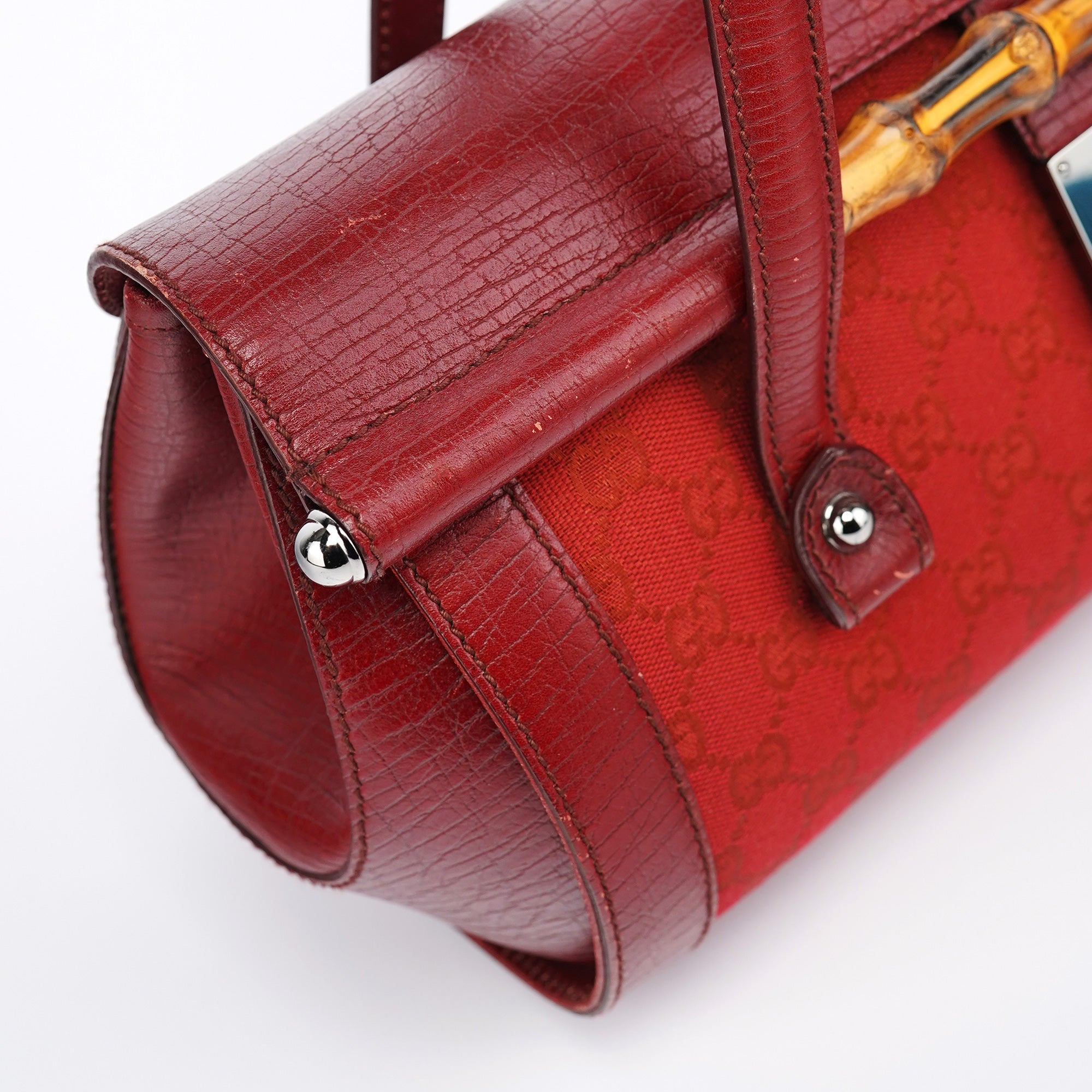 2003 Red GG Bamboo Shoulder Bag
