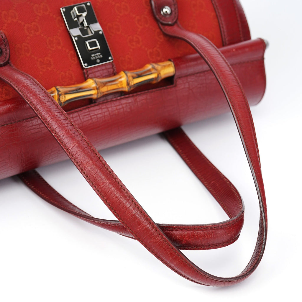 2003 Red GG Bamboo Shoulder Bag