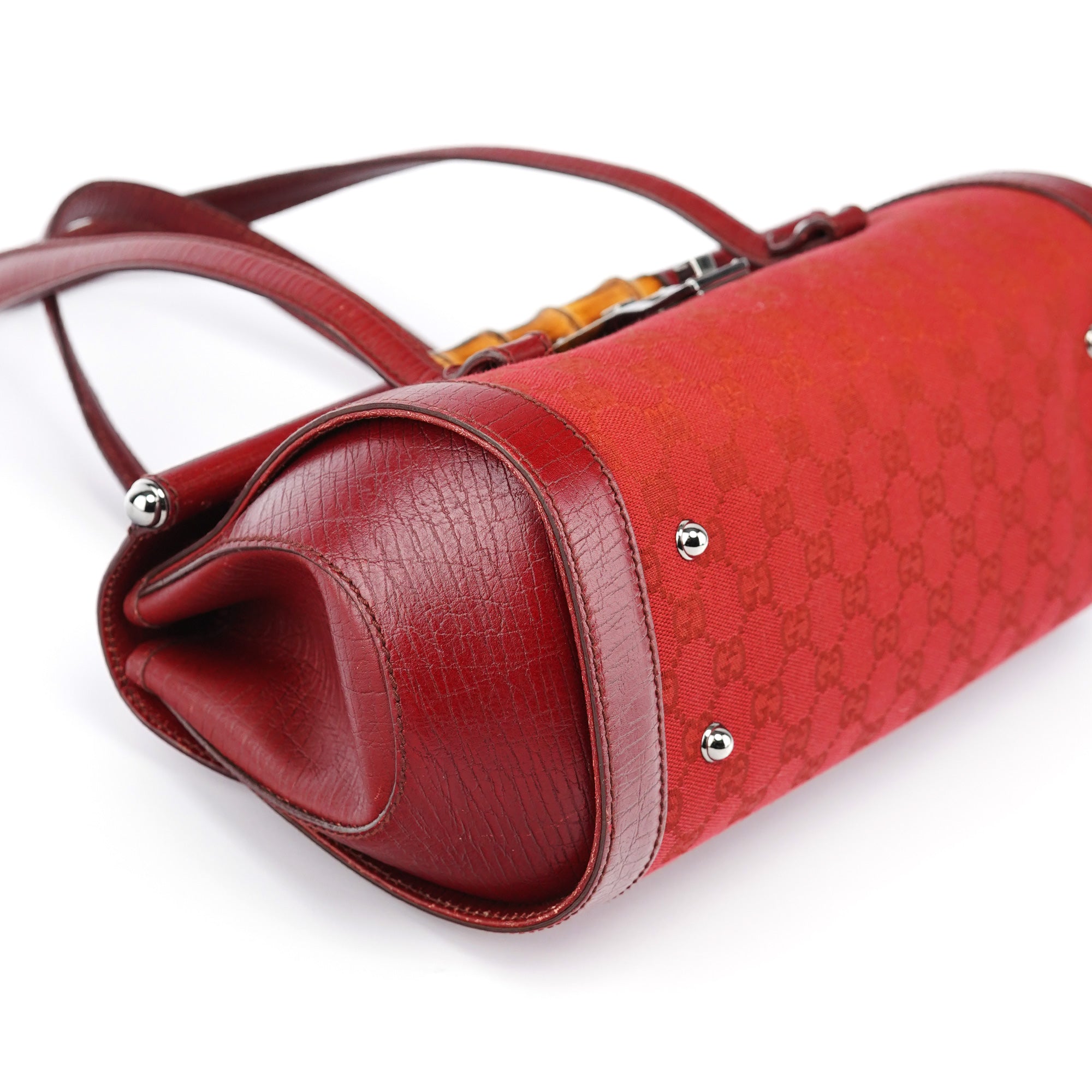 2003 Red GG Bamboo Shoulder Bag