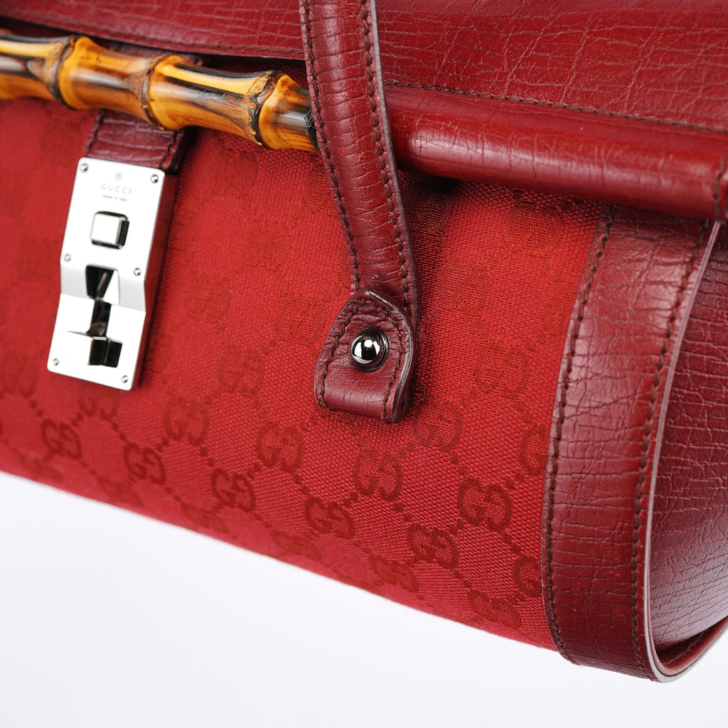 2003 Red GG Bamboo Shoulder Bag