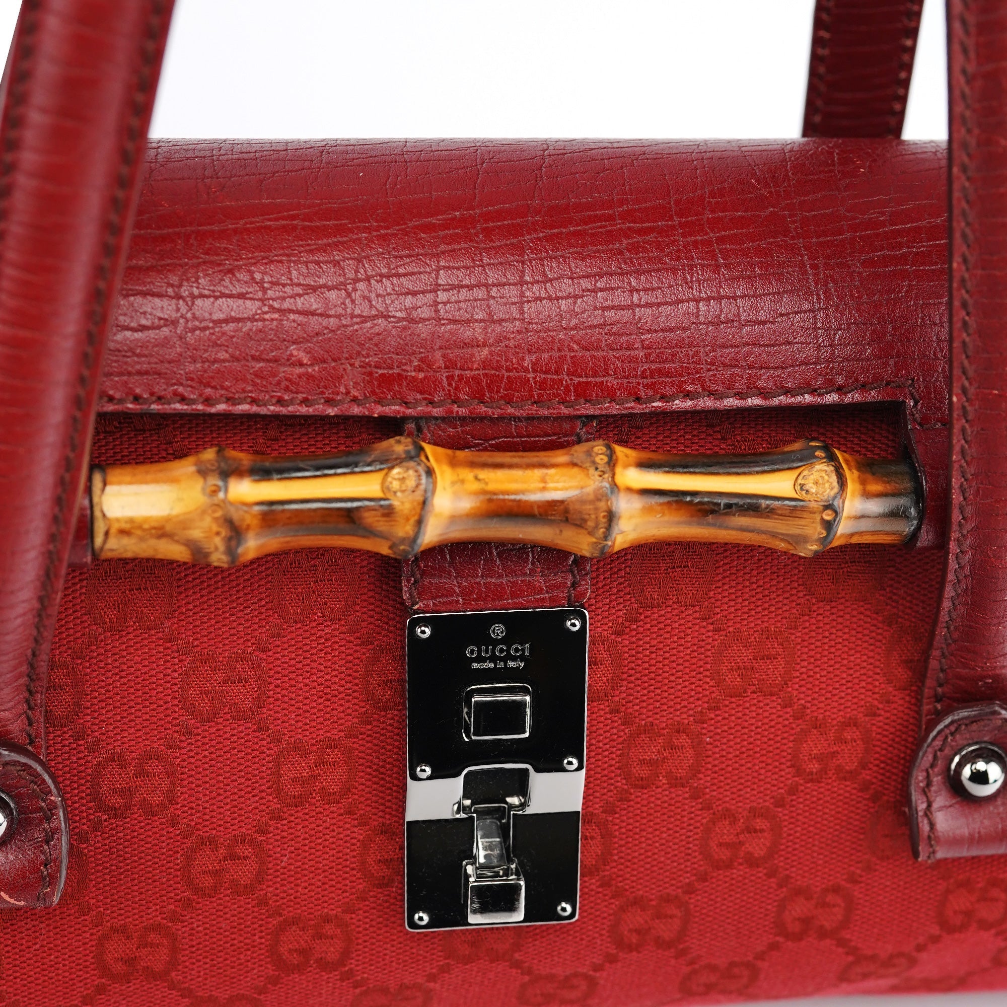 2003 Red GG Bamboo Shoulder Bag