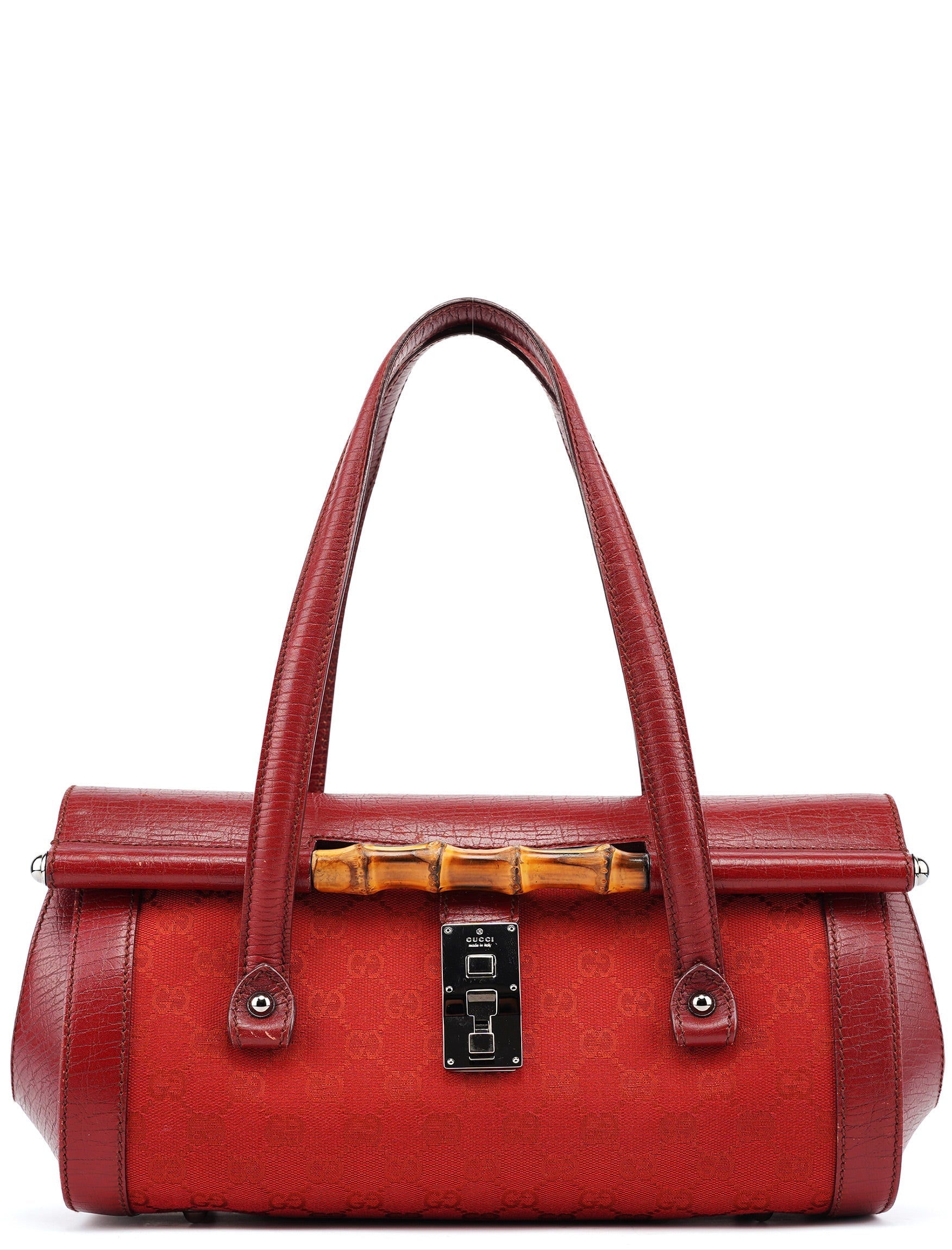 2003 Red GG Bamboo Shoulder Bag