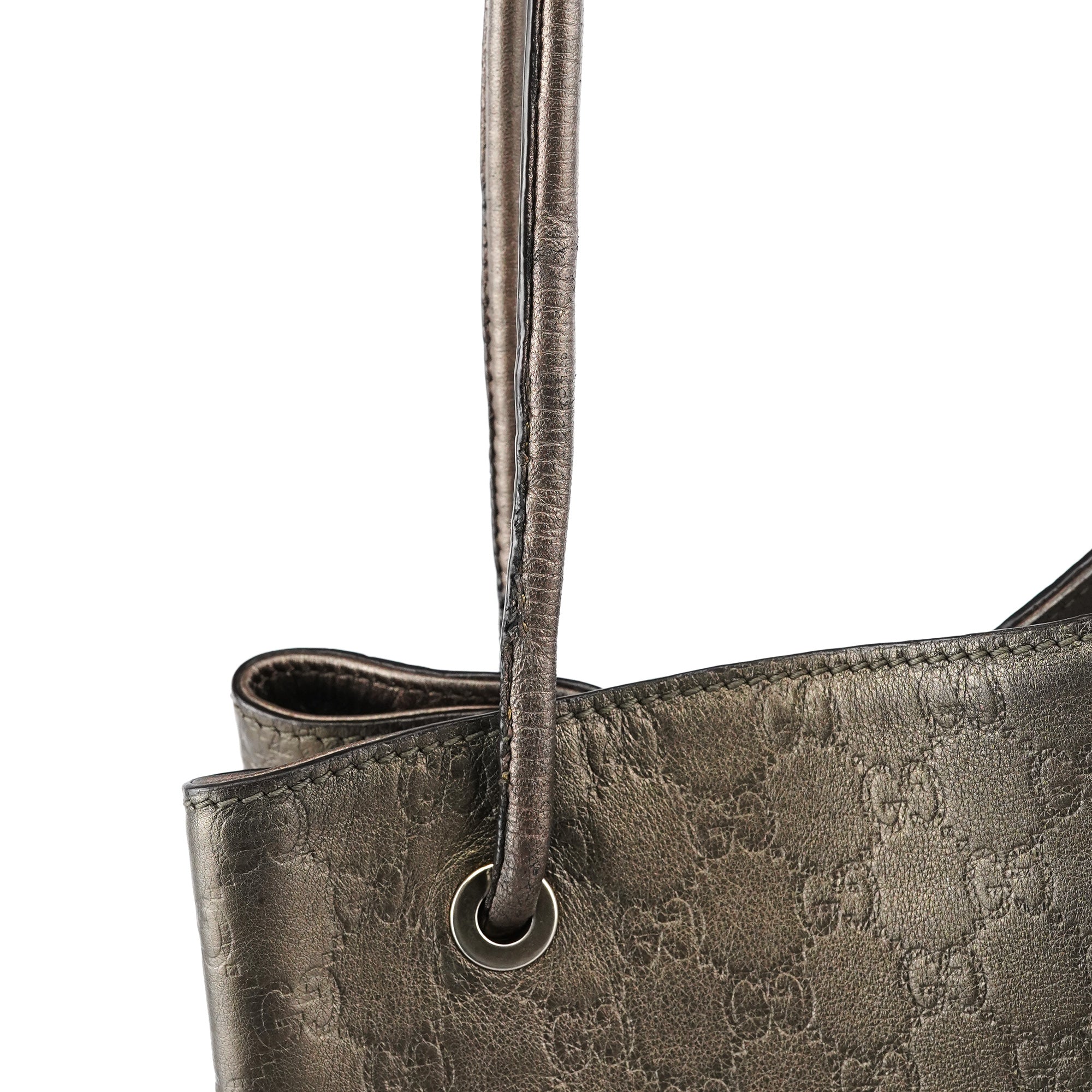 257271 Metallic GG Embossed Leather Tote Bag