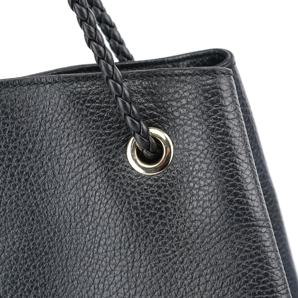 380118 Black Leather Logo Tote Bag