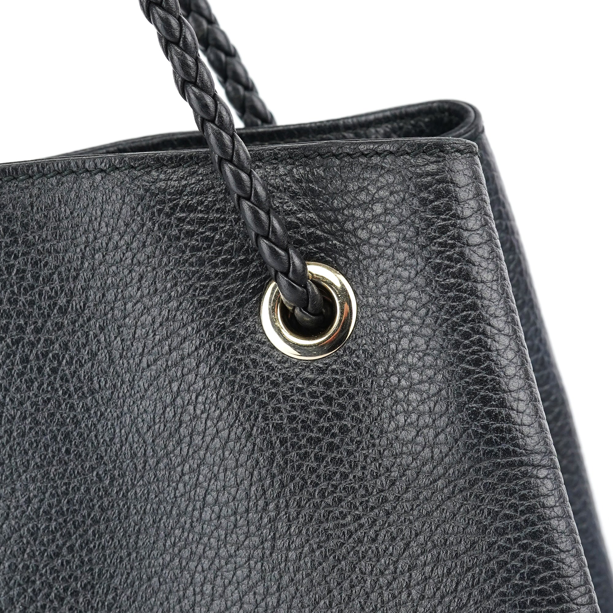 380118 Black Leather Logo Tote Bag
