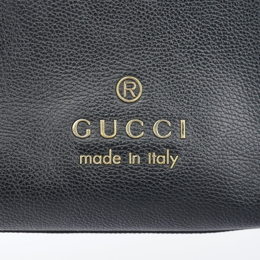 380118 Black Leather Logo Tote Bag