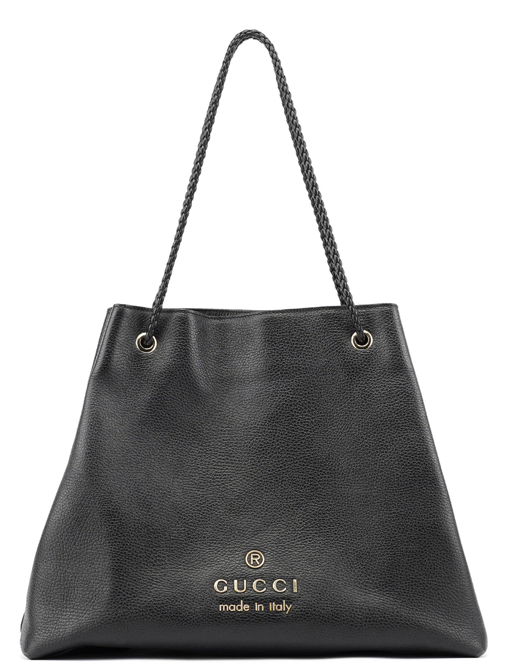 380118 Black Leather Logo Tote Bag