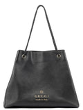380118 Black Leather Logo Tote Bag