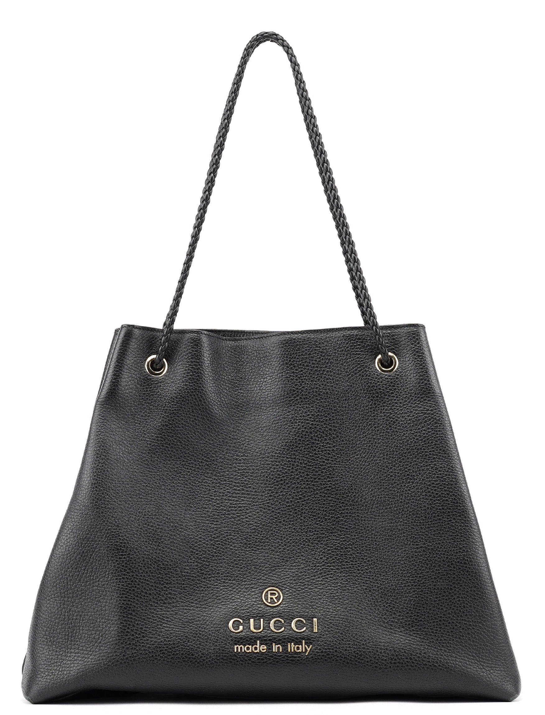 380118 Black Leather Logo Tote Bag