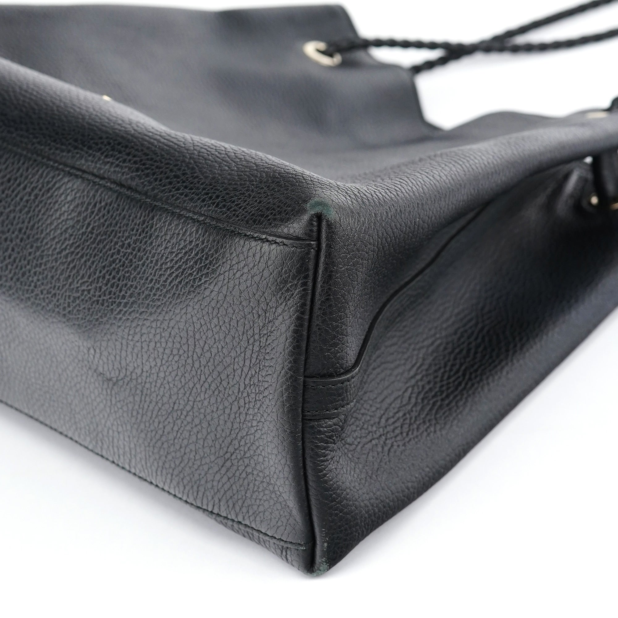 380118 Black Leather Logo Tote Bag