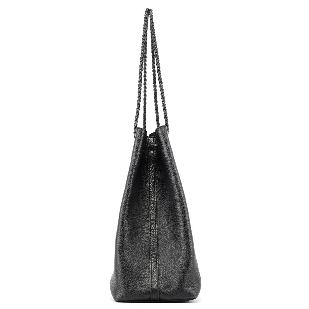 380118 Black Leather Logo Tote Bag