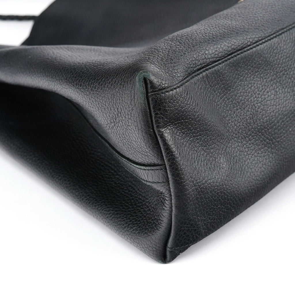 380118 Black Leather Logo Tote Bag