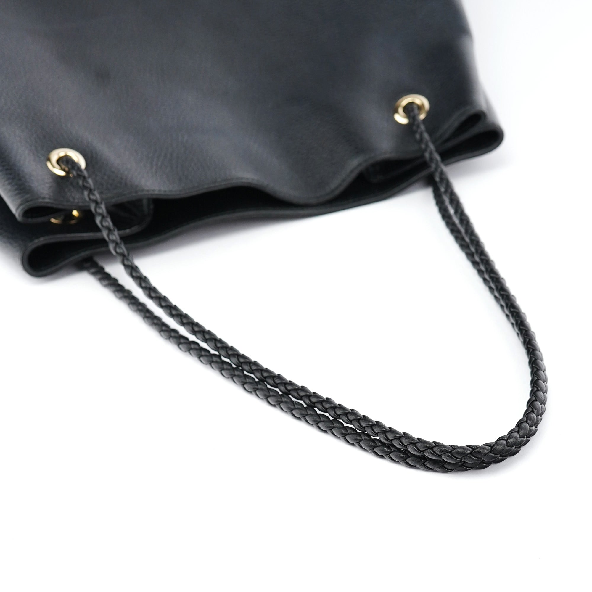 380118 Black Leather Logo Tote Bag