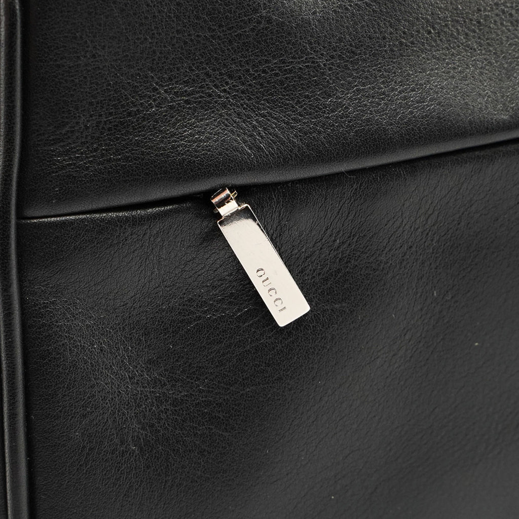 4870. Black Leather Bamboo Hobo Bag