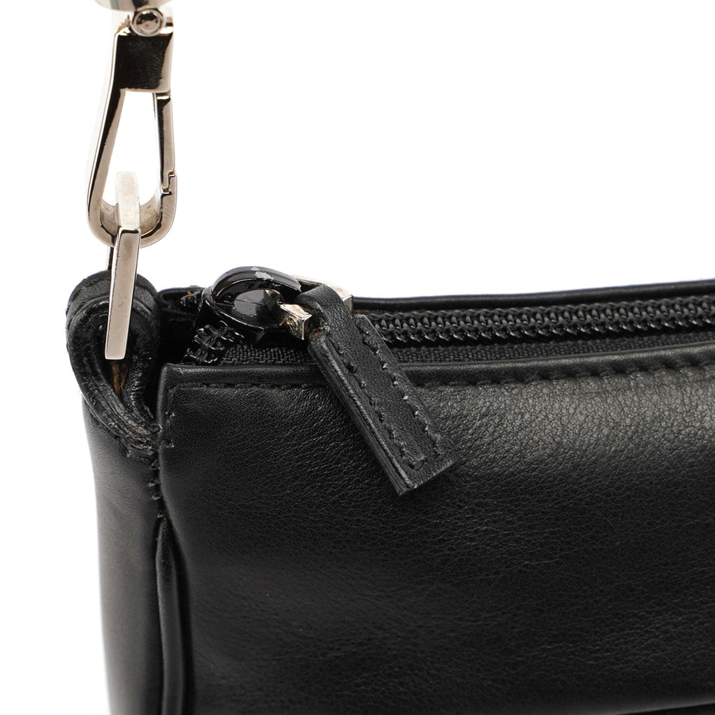 4870. Black Leather Bamboo Hobo Bag