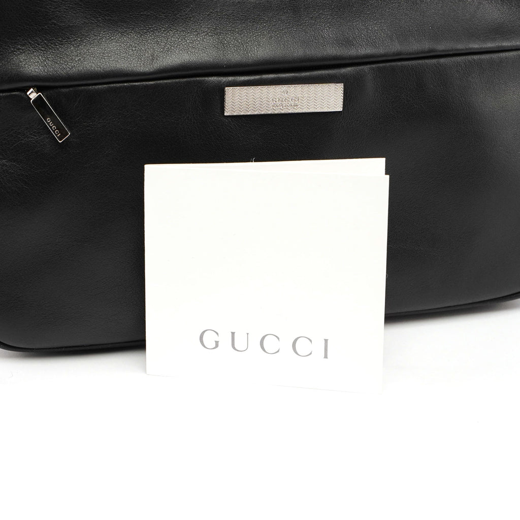 4870. Black Leather Bamboo Hobo Bag