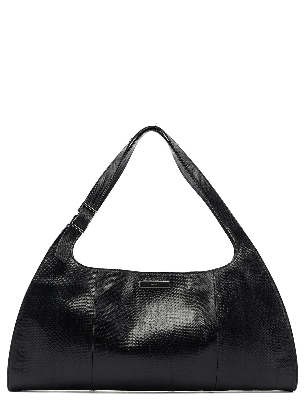 5312. Gucci Black Lizard Embossed Shoulder Bag