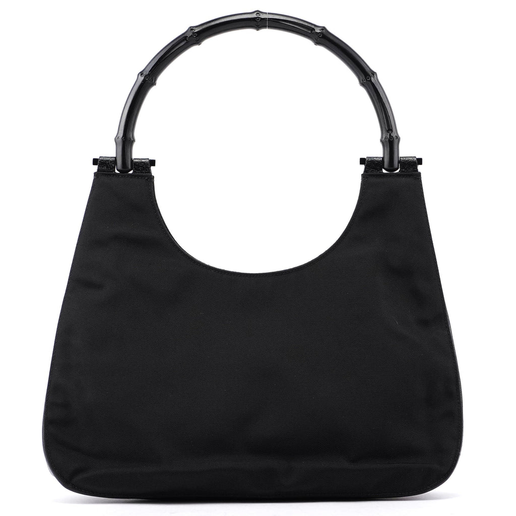 Gucci Black Canvas Bamboo Shoulder Bag