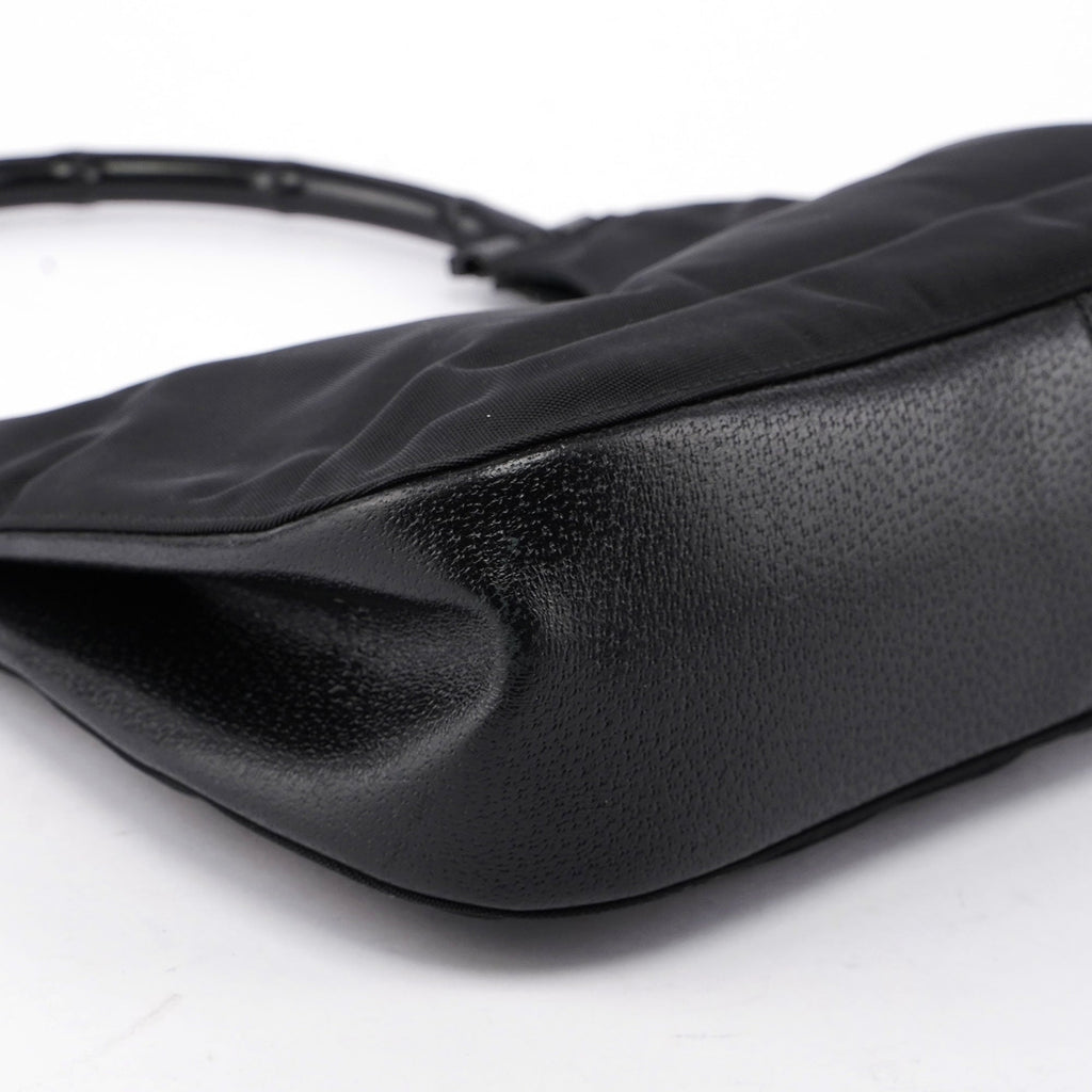 Gucci Black Canvas Bamboo Shoulder Bag