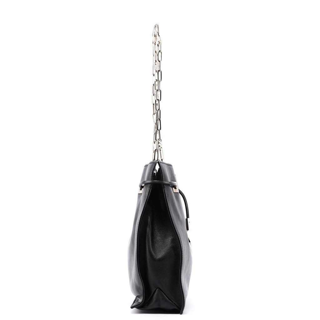 5338. Gucci Black Calfskin Drawstring Chain Tote