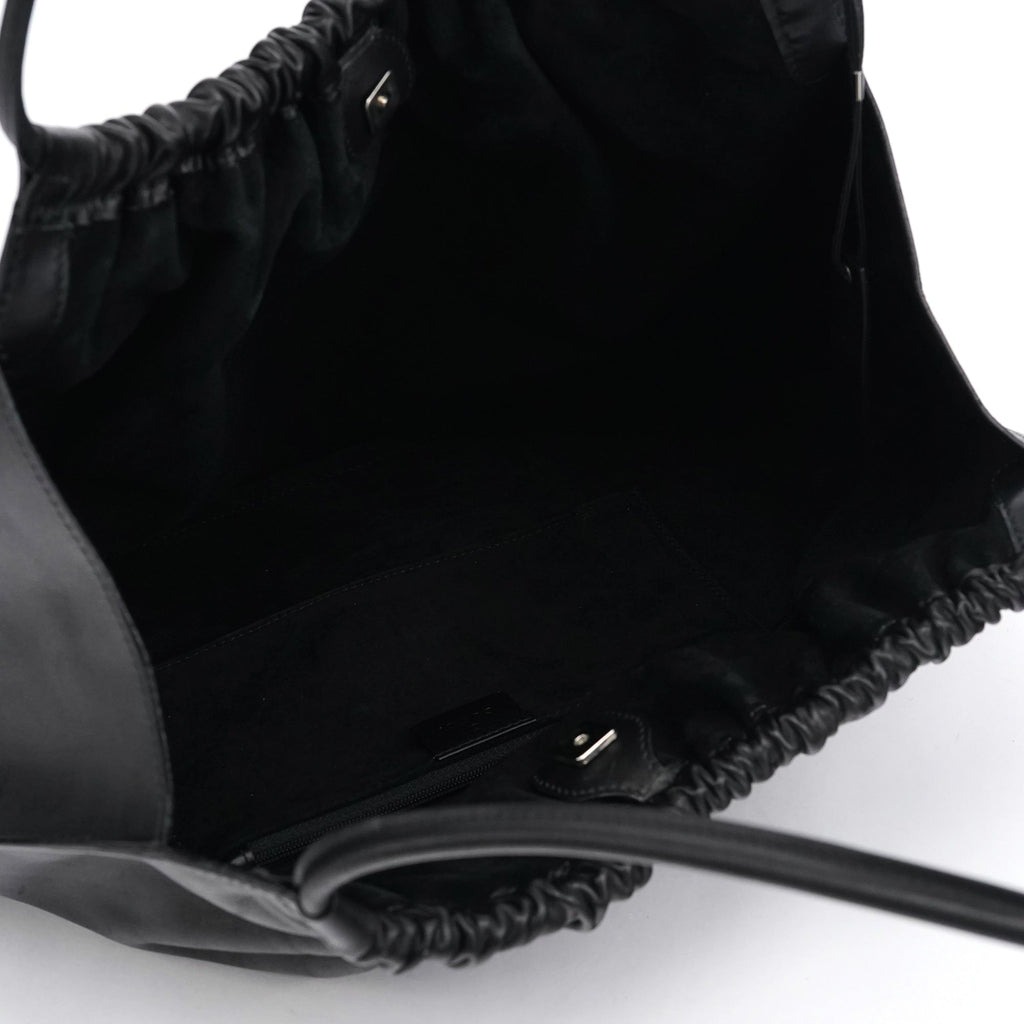 76553 Black Calfskin Ruched Shoulder Bag