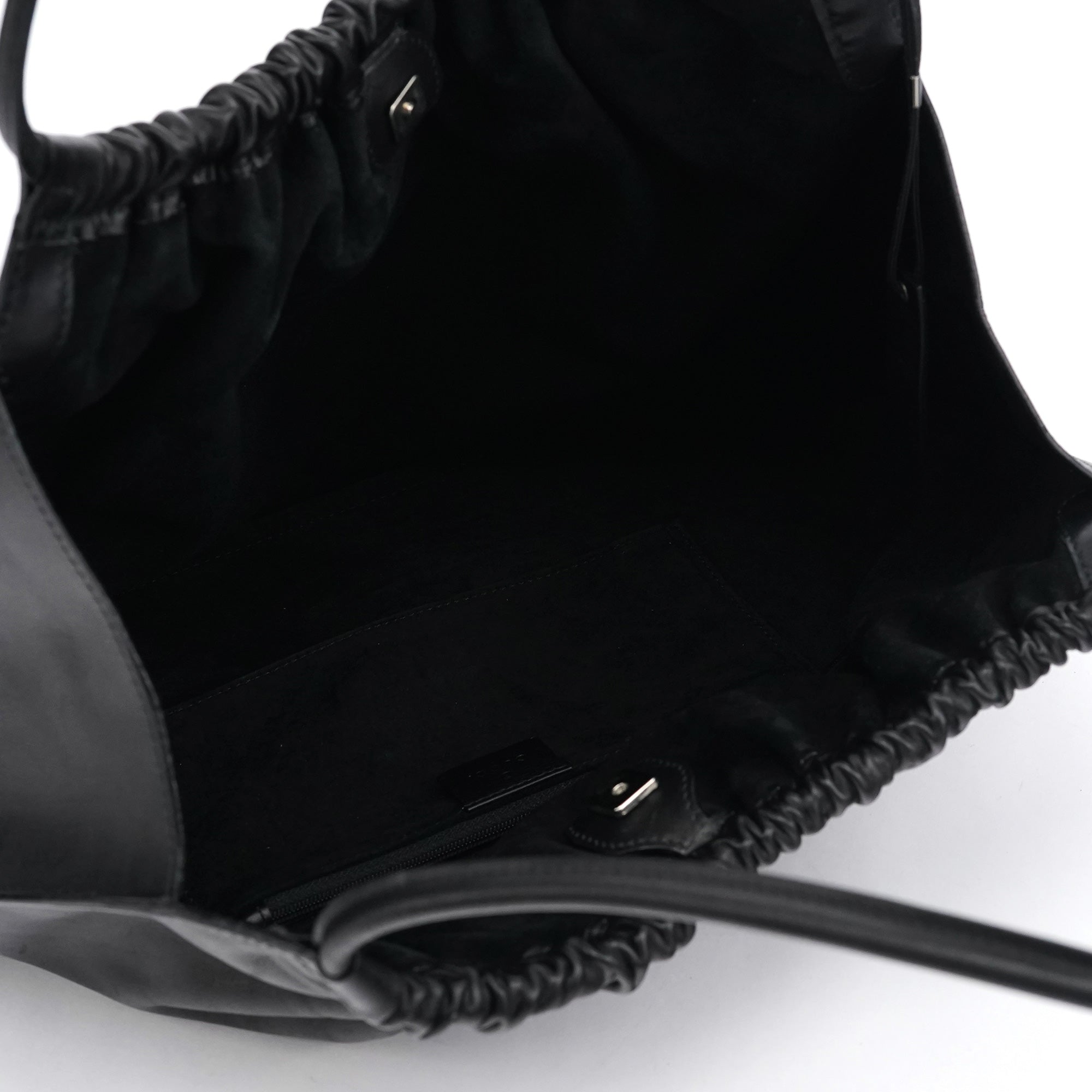 76553 Black Calfskin Ruched Shoulder Bag