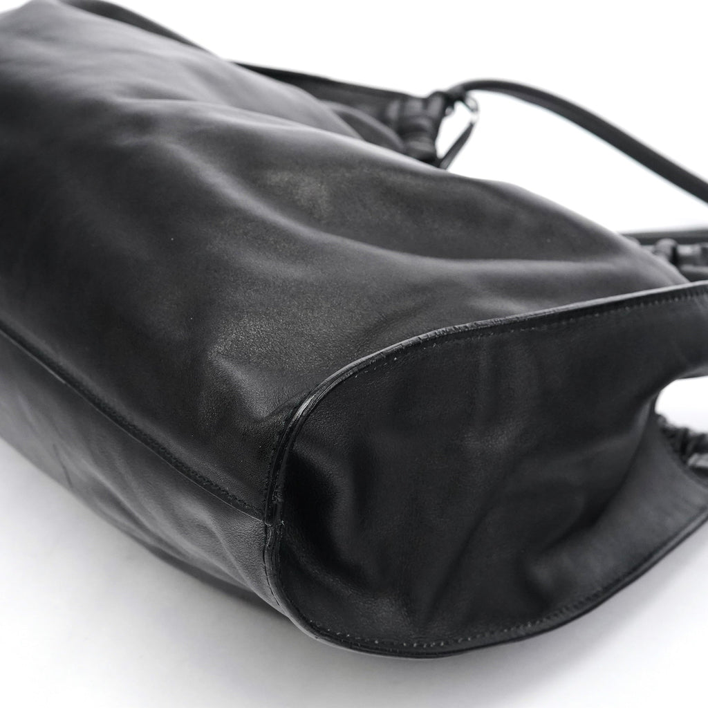 76553 Black Calfskin Ruched Shoulder Bag