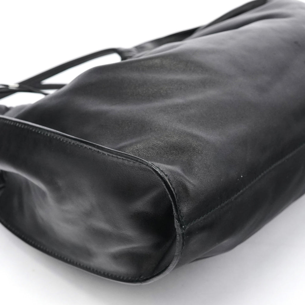 76553 Black Calfskin Ruched Shoulder Bag